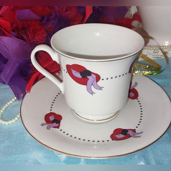 Red Hat Society Porcelain Tea Cup & Saucer Gold Trim - Picture 6 of 11